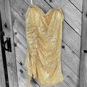 Gold Sequin Strapless Dress